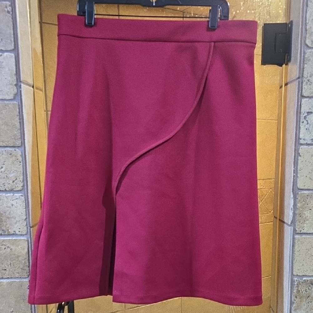 Eloquii Wine Asymmetrical Wrap Skirt for Work